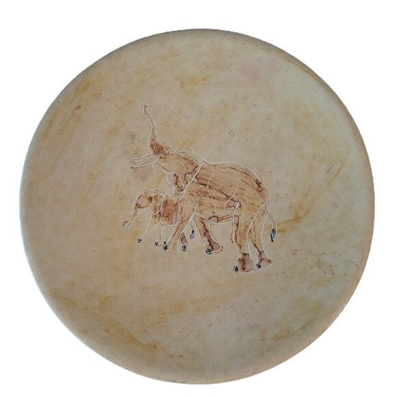 Vtg Hand Carved Kenyan Soapstone Elephant Themed Plate Folk Art Primitive Ethnic - Picture 1 of 6
